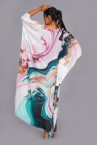 Loose Fit Spring <b>Summer</b> Women's Luxury <b>Kaftan</b> Satin Floral Printed Breathable Drawstring Closure Beach Cover Gift Great Price - Product Image 6