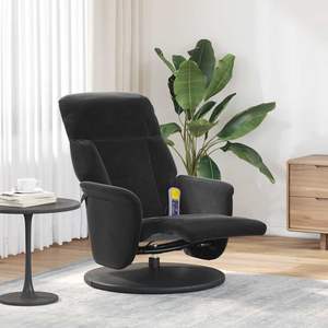 Fauteuil inclinable de massage en velours noir avec repose-pieds, matériau en velours confortable pour la relaxation - Product Image 1