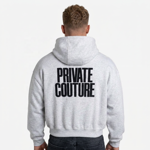 Sweat-shirt à capuche unisexe surdimensionné en molleton gris, personnalisable OEM/ODM avec logo privé, fermeture éclair, écologique, décontracté, printemps - Product Image 1