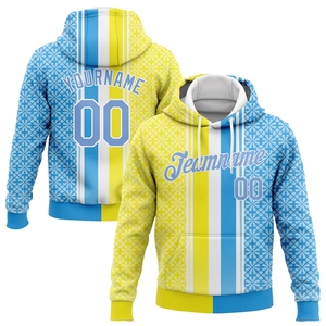 Sweat-shirt à capuche sportif personnalisé, nouveau design, motif 3D brodé or, bleu clair-blanc, vente en gros directe pour l'industrie - Product Image 1