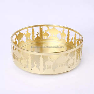 ถาดเสิร์ฟเหล็กชุบทองคุณภาพสูงแบบสั่งทำพิเศษสำหรับเทศกาลรอมฎอน  ตกแต่งโต๊ะอาหารสำหรับวันอีด ลายดอกไม้ขัดเงา ขายส่ง - Product Image 1