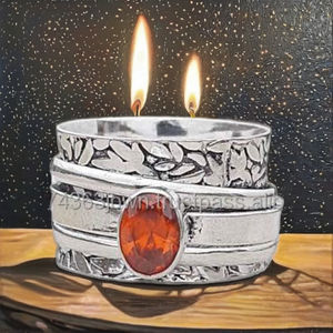 Anillo giratorio clásico de plata de ley 925 con engaste de bisel, para mujer, para bodas y fiestas, para aliviar la ansiedad y la meditación, con gema de granate de corte ovalado - Product Image 1