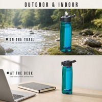 Bouteille d'eau filtrante sport en gros 650 ml sans BPA, anti-fuite, avec paille pour la gym, le camping, la randonnée et les voyages