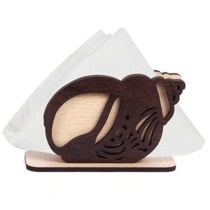 Coastal Wooden Napkin Holder Conch Shell Round Shape Novelty Design Handmade Basswood Tabletop Decor <b>Kitchen</b> Dining Accessory - Product Image 1