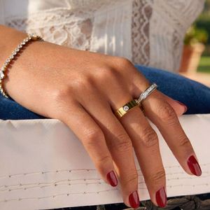 Two Tone <b>Rings</b> with Polished Finish Waterproof Stainless Steel Jewelry for Women Anniversary Gift Wholesale - Product Image 3