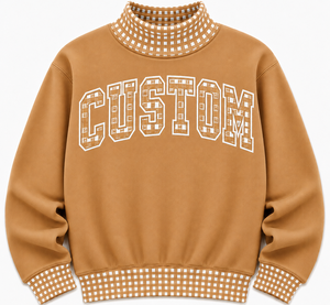 OEM Custom Mock Neck Oversized Sweatshirt Women Gingham <b>Patchwork</b> Letter Applique Embroidery Warm Winter Casual Pullover <b>Top</b> - Product Image 1