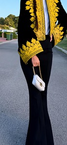 Veste Chapan en velours noir pour femme, broderie dorée, blazer ethnique, manteau kaftan de mariée, robe décontractée faite à la main - Product Image 3