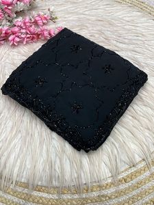 Sari indio elegante y moderno de tela georgette negra, diseño exclusivo, ropa étnica de última moda, blusa moderna para mujer. - Product Image 3