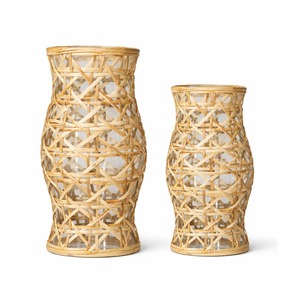 Juego de 2 Portavelas de Ratán, Adecuados para Balcón o Patio, Iluminación Decorativa, Ambiente de Spa y Bienestar, Hechos en India - Product Image 1