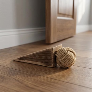 Wooden <b>Door</b> Wedge With Jute Rope Ball <b>Rustic</b> <b>Door</b> Stop For Entryway Durable Design - Product Image 1