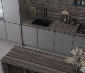 Dalles de porcelaine polies Travertine Bruno, surfaces élégantes effet marbre pour intérieurs de luxe - Product Image 1