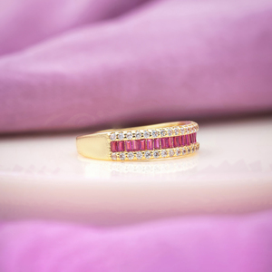 Anillo de Eternidad Chapado en Oro Amarillo con Moissanita, Diamantes de Corte Baguette, Engaste en Canal y Pavé, Joyería Clásica de Boda para Mujer - Product Image 3