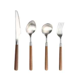 Juego de cubiertos de acero inoxidable con mango de madera, tenedor, cuchara, cuchillo, juego de cubiertos modernos para mesa de comedor, utensilios de cocina - Product Image 2