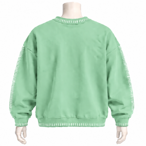 Mens <b>Mint</b> <b>Green</b> Stitched Border Distressed Crewneck Sweatshirt Oversized Long Sleeve Pullover Casual Streetwear Fashion <b>Top</b> - Product Image 2