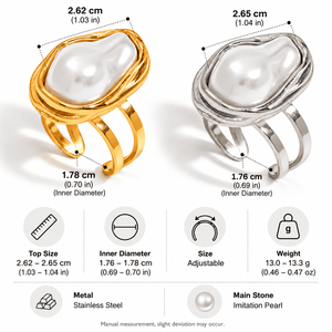 Bague ajustable en acier inoxydable avec perle pour femme - Product Image 3