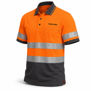 Polo de travail orange haute visibilité imperméable et ignifuge pour homme, uniforme de sécurité réfléchissant à manches courtes en coton, logo personnalisé - Product Image 1