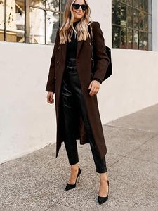 Abrigo largo de invierno para mujer, ecológico, ligero, de poliéster, con cuello alto, doble botonadura y solapa, personalizado OEM - Product Image 3