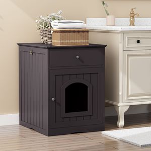 Mobilier d'intérieur en bois pour animaux de compagnie : niche, enclos pour litière de chat avec tiroir, table d'appoint, cage pour animaux, maison pour chat, table de chevet - Product Image 3