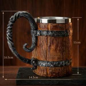 Jarra de Cerveza Estilo Vikingo con Revestimiento de Acero Inoxidable, Vajilla Rústica Medieval - Product Image 3