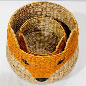 Natural Handwoven <b>Water</b> <b>Hyacinth</b> <b>Storage</b> <b>Basket</b> with Leather Handles for Home. - Product Image 6