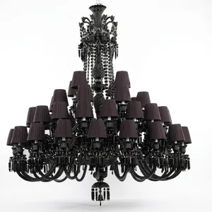 Lustre en cristal importé, 48 lumières, luxe, cristal noir, luminaire suspendu moderne pour hôtel, villa, maison - Product Image 1