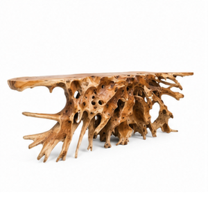 Ensemble de table en racine de teck rustique de luxe artisanal, tabourets en bois naturel, meubles de salon, villas, cafés, non pliable - Product Image 1