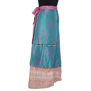 Indian Vintage 2 Layer <b>Magic</b> Hippie Sari Silk Wrap Skirts for <b>Beach</b> Wear 2 Layer Reversible <b>Magic</b> Silk Saris Wrap Long Skirt - Product Image 1