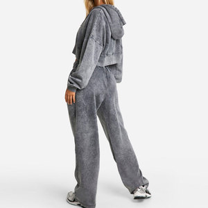High Quality Long Sleeves <b>Women</b> Acid Wash T-Shirts Custom Logo Printing <b>Women</b> Acid Wash Tracksuit - Product Image 2