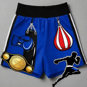 Pantalones Cortos de Boxeo Transpirables, Material de Poliéster, Gráficos Impresos Personalizados, Logotipo Bordado, Entrenamiento en Gimnasio, Talla Personalizada - Product Image 1