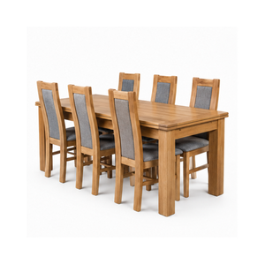 Ensemble de salle à manger ARTERRA en teck artisanal de luxe, table rectangulaire moderne, chaises rembourrées pour restaurant - Product Image 1