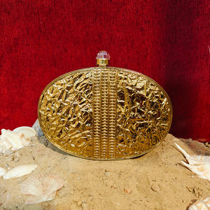 Mother of <b>Pearl</b> Oval <b>Clutch</b> with Heavy Gold Filigree Floral Work <b>Pearl</b> Detailing Luxury Bridal Evening Bag for women - Product Image 4