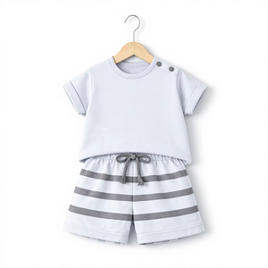 Ensemble T-shirt et short pour garçons 100% coton de bambou, doux, respirant, interlock, décontracté, toutes saisons, tenue pour tout-petits, vêtements pour bébés personnalisés - Product Image 2