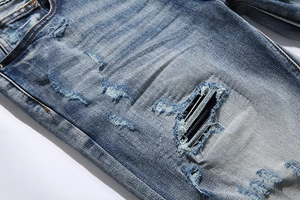 Custom Designer <b>Jeans</b> Men Slim Fit <b>Elastic</b> Embroidery Fashion Skinny <b>Jean</b> Style Men's Broken Hole Denim <b>Jeans</b> for Men - Product Image 2