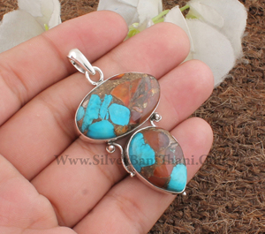 Colgante de Turquesa Natural al por Mayor, Plata de Ley 925, Gema Rosa, Amuleto de Corazón, Fabricante de Joyería, Precio al por Mayor, Directo de Fábrica - Product Image 3