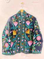 Baju Wanita Musim Dingin Buatan Tangan, Bordir Bunga Beludru, Ramah Lingkungan, Cepat Kering, Gaya Vintage, Multiwarna, Kerah Tegak, Kancing Tunggal