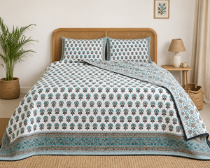 Edredón Vintage Jaipur para Cama Doble, 100% Algodón, Hecho a Mano, Estampado en Bloques, Suave, Agradable al Tacto, para Todas las Estaciones, para Hogar y Hotel - Product Image 1