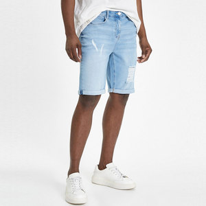 Shorts Bermuda en jean déchiré bleu clair pour homme, taille mi-haute, fermeture éclair, décontracté, en coton tissé respirant, coupe ajustée, anti-UV, séchage rapide - Product Image 5