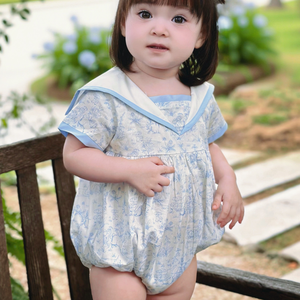 Expédition immédiate Combinaison pour fille style dessin animé Motif floral mini Combinaison courte à col Peter Pan Manches courtes Vêtements pour tout-petits - RKS07 - Product Image 3