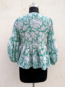 Blusa Casual de Verano de Algodón con Cuello Mao, Manga Larga, Diseño Floral Estampado a Mano, Camiseta sin Mangas para Mujer - Product Image 2