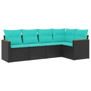 Ensemble de canapés de patio en polyrotin noir avec coussins, mobilier d'extérieur pour 5 personnes, design contemporain, style moderne - Product Image 4