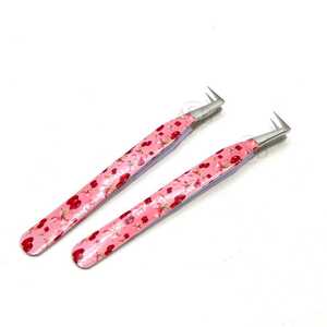 Pinzas para Pestañas con Estampado de Cerezas, Agarre Fuerte, 90 Grados, Logotipo Personalizado, Acero Inoxidable Sostenible, Punta Puntiaguda, Sin Fibra - Product Image 1