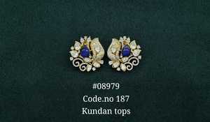 ต่างหูแบบติดหู 08979kundan ประดับเพชรซิคอน ต่างหูทองเหลืองชุบทอง รูปดอกไม้ สำหรับงานแต่งงาน งานเลี้ยง และเจ้าสาว - Product Image 5