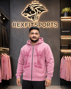 REXFIT SPORTS 2026 Sweat à capuche rose pour homme avec fermeture éclair intégrale et motif, 280-300 GSM, en molleton de coton et polyester, style streetwear, gym, décontracté - Product Image 6