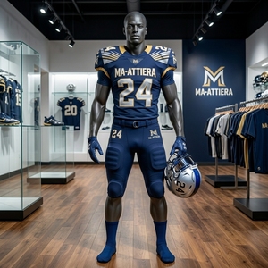 Ensemble de maillot et pantalon de football américain personnalisé bleu marine et or, uniforme d'équipe rembourré, fabricant de vêtements de sport en gros - Product Image 4