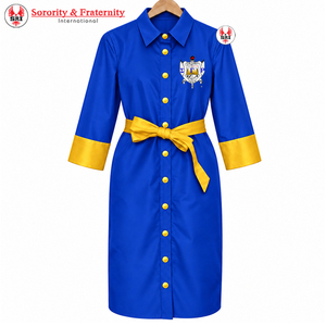 Magnifique robe d'hiver droite pour femme Sigma Gamma Rho bleue, avec lettres grecques tricotées, bordure bleue, boutonnée sur le devant, élégante, ajustée, de qualité supérieure - Product Image 5