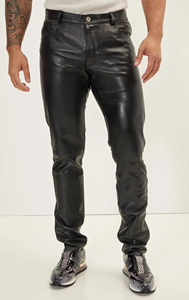 Pantalon décontracté pour homme en cuir véritable et toile, léger, de haute qualité, écologique, taille mi-haute, devant plat, couleur unie, respirant et coupe-vent - Product Image 4