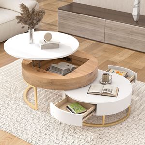 Modern Round Lift-<b>Top</b> Nesting Coffee <b>Tables</b> with 2 Drawers - Product Image 5