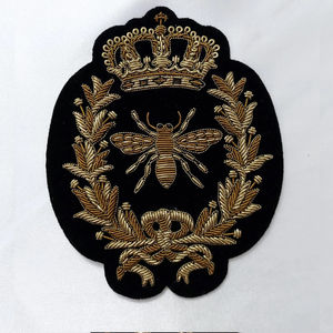 Custom Made Royal Crown Hand Embroidered Bullion Wire Badges Totally Hand Made Twill Fabric Embroidery Badges for Sale - Product Image 6