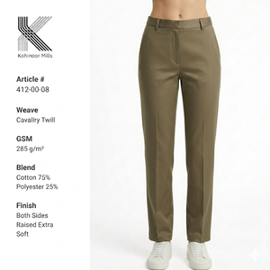 Pantalones de sarga para mujer, de algodón y poliéster, 285 GSM, con textura en ambos lados, extra suaves, color verde oliva, pantalones casuales, proveedor OEM - Product Image 2