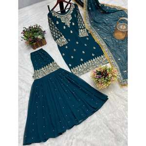 เสื้อปาร์ตี้สวยๆแต่งด้วย sharara และ dupatta ลำดับชุดทำงานไซส์ XL - Product Image 6